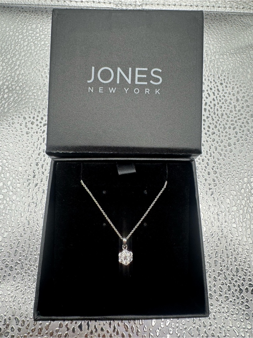Jones New York Silver Necklace with Clear Crystal Pendant